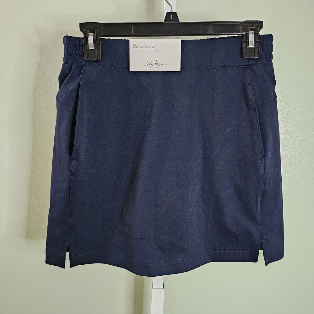 Lady Hagen Women's 16” Perforated Golf Skort Size XS Navy‎ Blue
